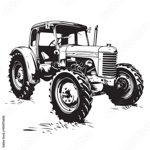 TRACKED TRACTOR in cartoon, doodle style . Image for t-shirt, web, mobile apps and ui. Isolated 2d vector illustration in logo, icon, sketch style, Eps 10, black and white. AI Generative