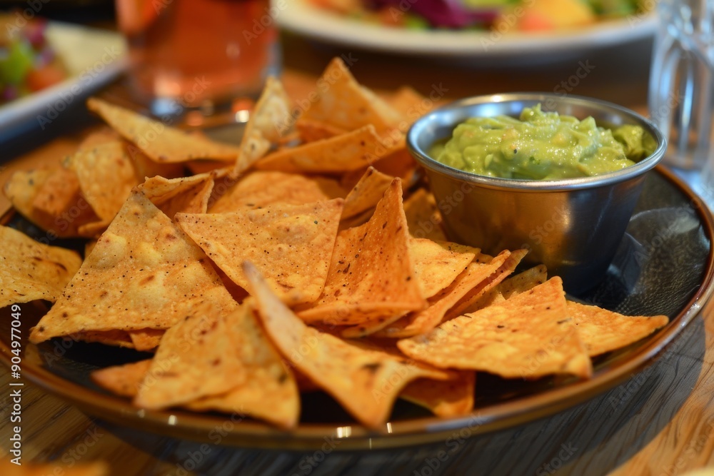 Guacamole and Tortilla Chips on a Plate Guacamole and Tortilla Chips on a Plate