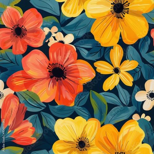 Wallpaper Mural Seamless pattern with flowers. Floral background. Torontodigital.ca