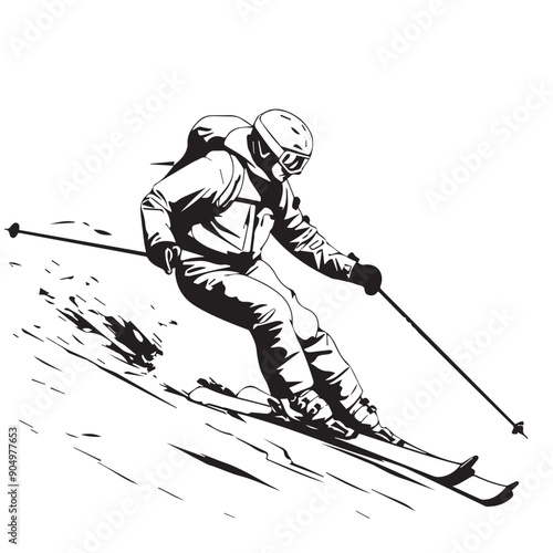 Skiing in cartoon, doodle style . Image for t-shirt, web, mobile apps and ui. Isolated 2d vector illustration in logo, icon, sketch style, Eps 10, black and white. AI Generative