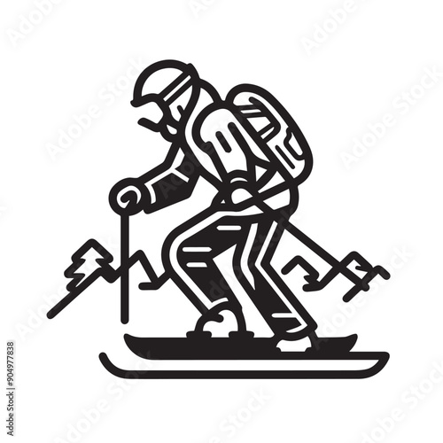 Skiing in cartoon, doodle style . Image for t-shirt, web, mobile apps and ui. Isolated 2d vector illustration in logo, icon, sketch style, Eps 10, black and white. AI Generative