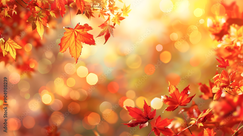 autumn season web banner design with vibrant red and yellow maple leaves against a soft focus light and bokeh background digital illustration autumn season web banner design with vibrant red and yellow maple leaves against a soft focus light and bokeh background digital illustration