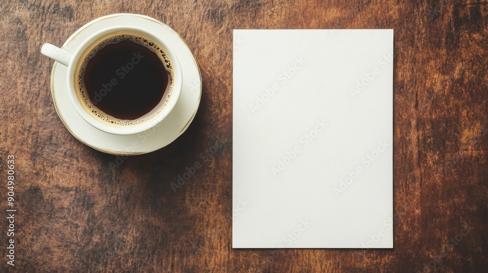 A blank menu card on a table with a cup of coffee, allowing room for text. A blank menu card on a table with a cup of coffee, allowing room for text.