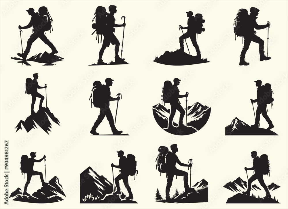 Obraz premium Hikers Silhouette Vector Illustration