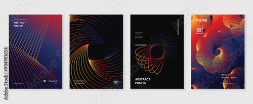 Modern gradient poster background vector set. Minimalist style cover template with vibrant blend line shapes collection. Ideal design for social media, cover, banner, flyer.