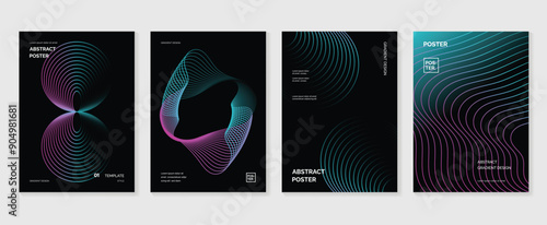Modern gradient poster background vector set. Minimalist style cover template with vibrant blend line shapes collection. Ideal design for social media, cover, banner, flyer.