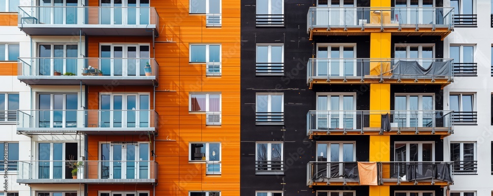 Facade of a very large block of flats with apartments Facade of a very large block of flats with apartments