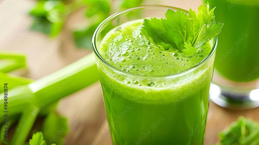 Fresh green detox juice with celery and spinach, Detox, Nutrient-packed drink Fresh green detox juice with celery and spinach, Detox, Nutrient-packed drink