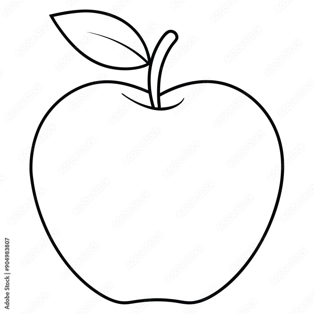 Line Art Vector of an Apple with Stem and Leaf