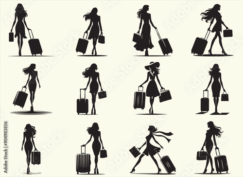 Women with suitcase Silhouette Vector Illustration