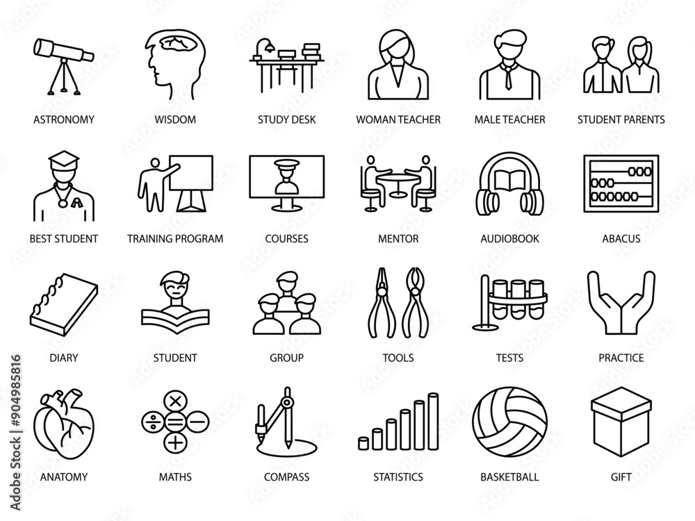 24 EDUCATION ICON DESIGN SET ART LINE STROKE BLACK COLOR 24 EDUCATION ICON DESIGN SET ART LINE STROKE BLACK COLOR