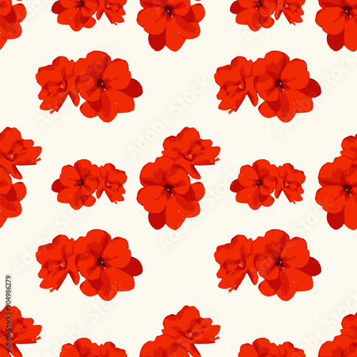 Seamless pattern with red hibiscus flowers. Vector illustration.