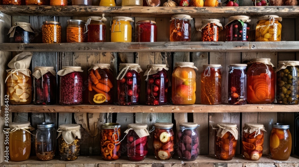 Food Storage. Home Pantry Room with Variety of Canning Jars for Fruits and Vegetables Food Storage. Home Pantry Room with Variety of Canning Jars for Fruits and Vegetables