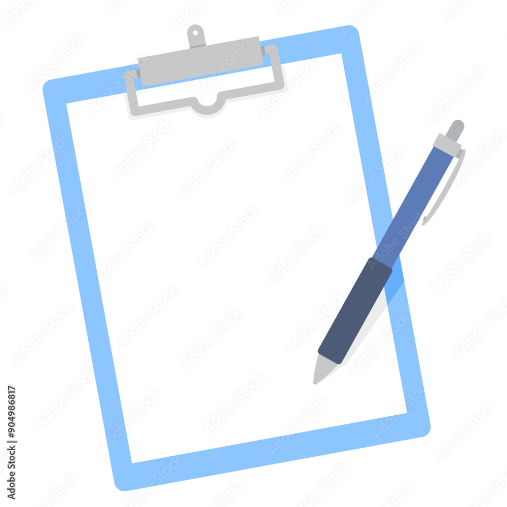 クリップボード上の白紙とペンのイラスト 線なし フラット 縦 クリップボード上の白紙とペンのイラスト 線なし フラット 縦