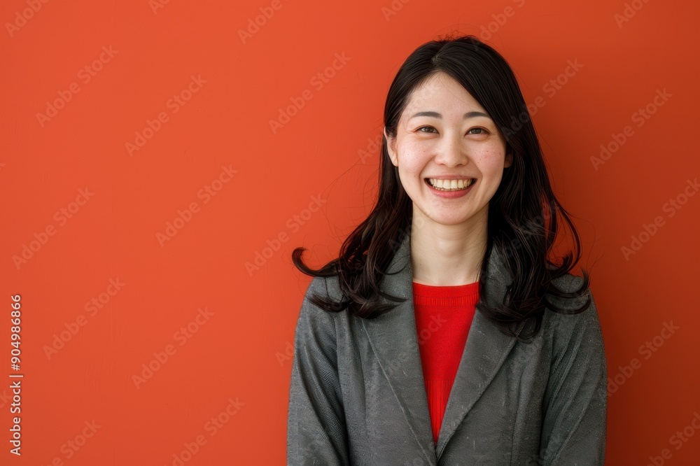 秋素材のジャケットを着た日本人の会社員女性(秋・秋ファッション・笑顔・途中入社) 秋素材のジャケットを着た日本人の会社員女性(秋・秋ファッション・笑顔・途中入社)