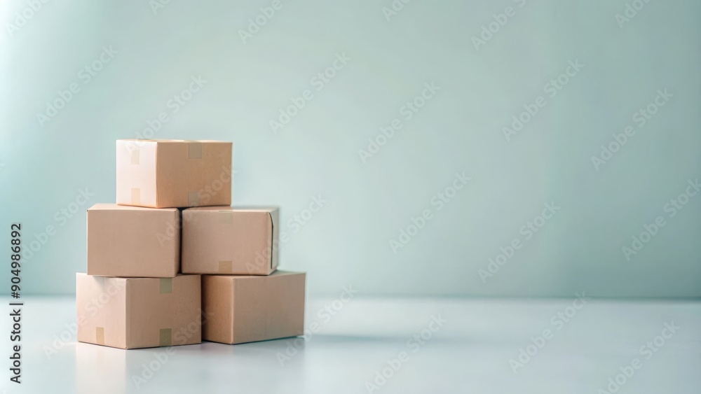 Obraz premium Isolated delivery boxes on soft beige backdrop 
