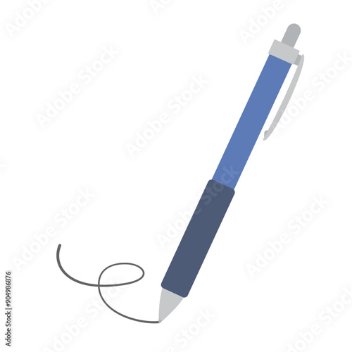 線を書いているボールペンのイラスト 線なし フラット