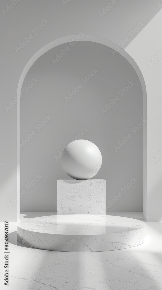Fototapeta premium 3D Minimalist Background Featuring a Podium Sphere and White Background for Cosmetics, Perfume Product Display - A Clean 3D Rendered Poster Background.