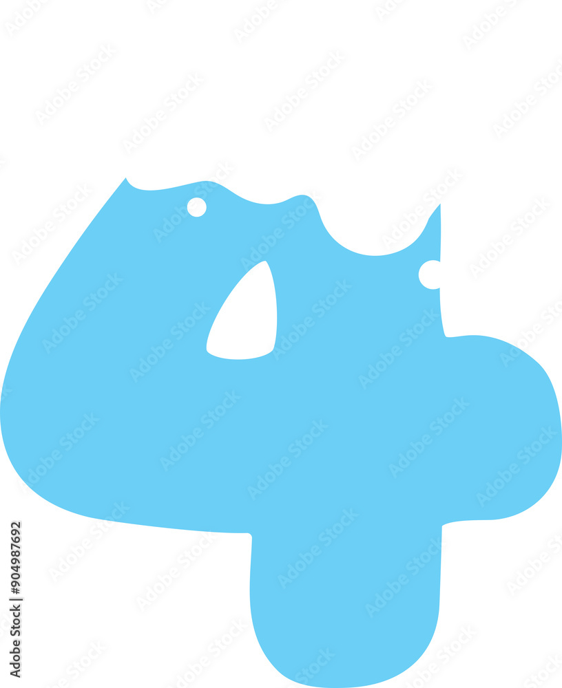 Cute blue and white snow cartoon number for kids. Number four. Cute blue and white snow cartoon number for kids. Number four.