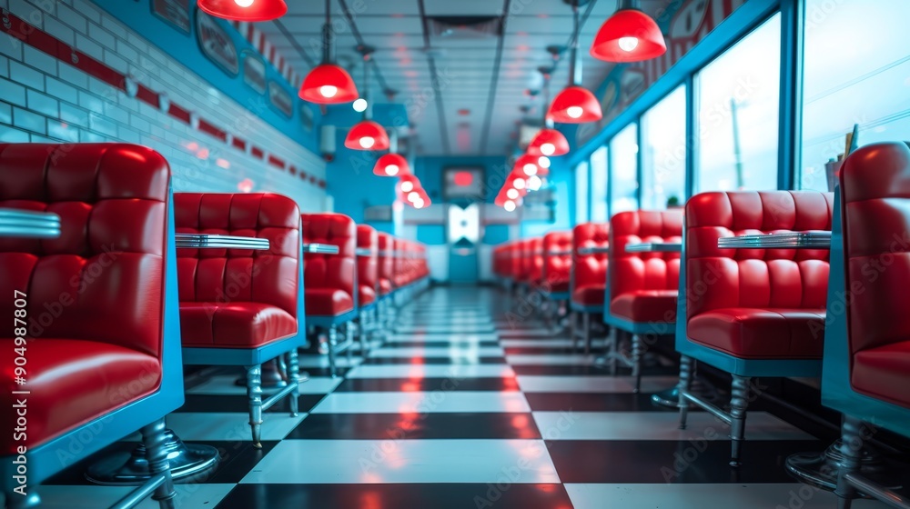 Classic Retro Diner with Red Booths Classic Retro Diner with Red Booths