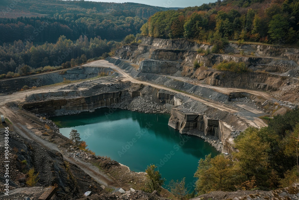 Aerial view of quarry near neu bamberg, rhineland palatinate, germany with geological formations Aerial view of quarry near neu bamberg, rhineland palatinate, germany with geological formations