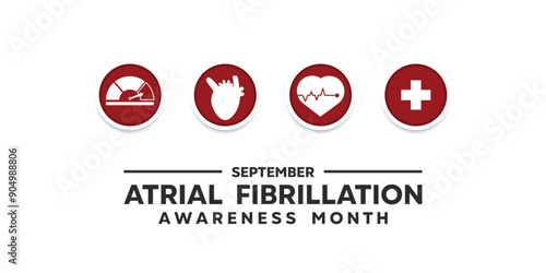 Atrial Fibrillation Awareness Month. Meter, heartbeat, heart and plus icon. Great for cards, banners, posters, social media and more. White background.