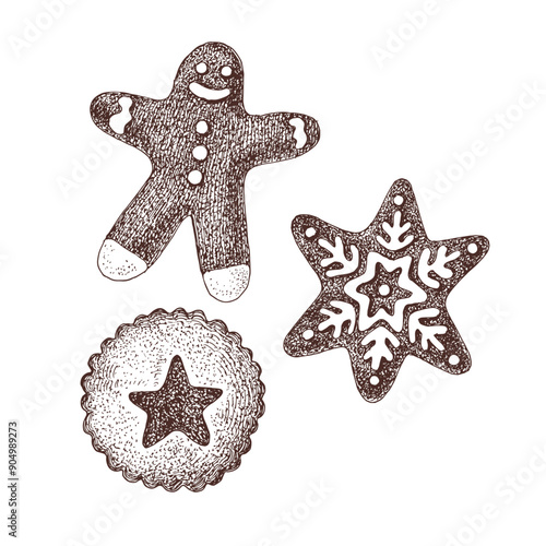 Christmas gingerbread hand drawn cookies