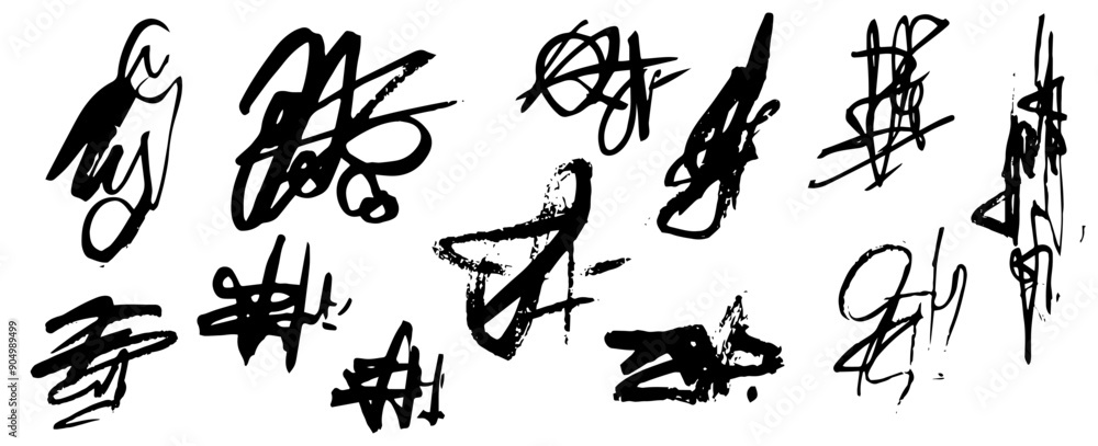 Set Ink brush stroke. Hand drawn grunge signature. Vector paint doodle. Handwritten squiggle set. Set Ink brush stroke. Hand drawn grunge signature. Vector paint doodle. Handwritten squiggle set.