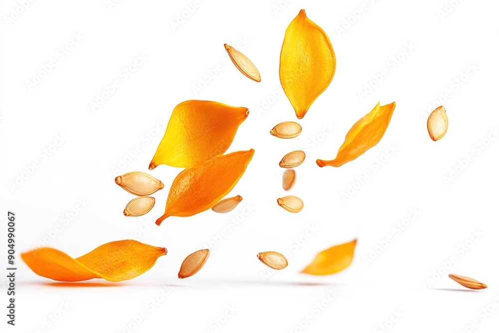 Falling Pumpkin seed, isolated on white background, full depth of field , ai Falling Pumpkin seed, isolated on white background, full depth of field , ai