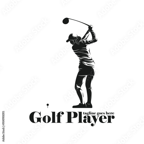 Woman playing golf silhouette vector illustration. Professional golf with black colour and white background