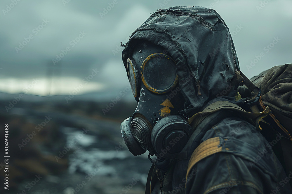 Apocalypse disaster person in protective gas mask generative Ai concept Apocalypse disaster person in protective gas mask generative Ai concept