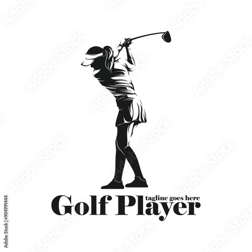 Woman playing golf silhouette vector illustration. Professional golf with black colour and white background