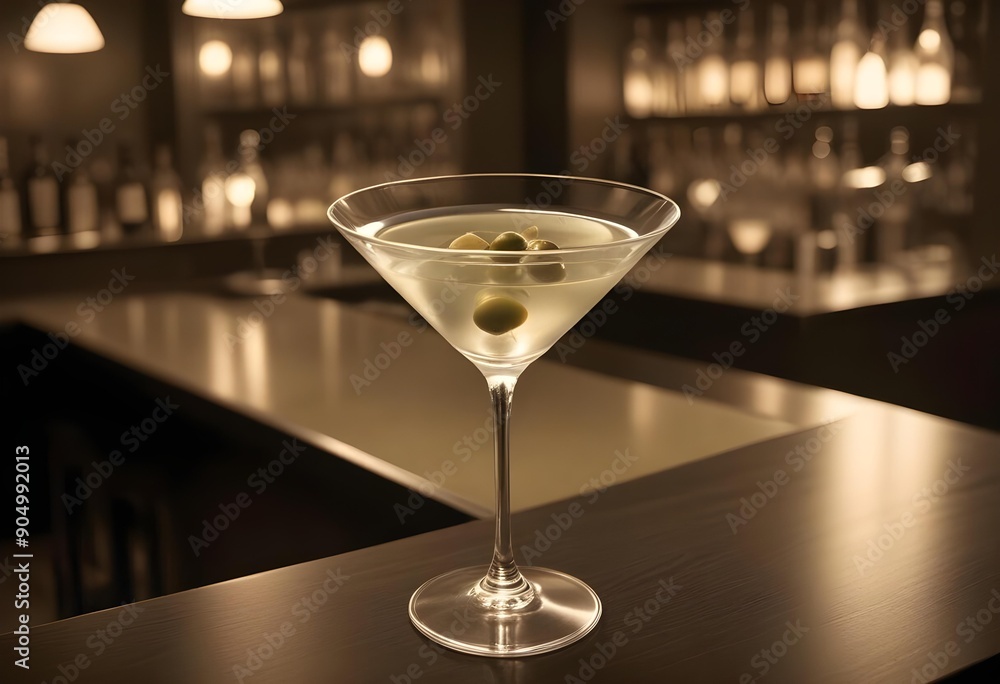 Elegant, luxurious cocktail with olives served in a restaurant Elegant, luxurious cocktail with olives served in a restaurant