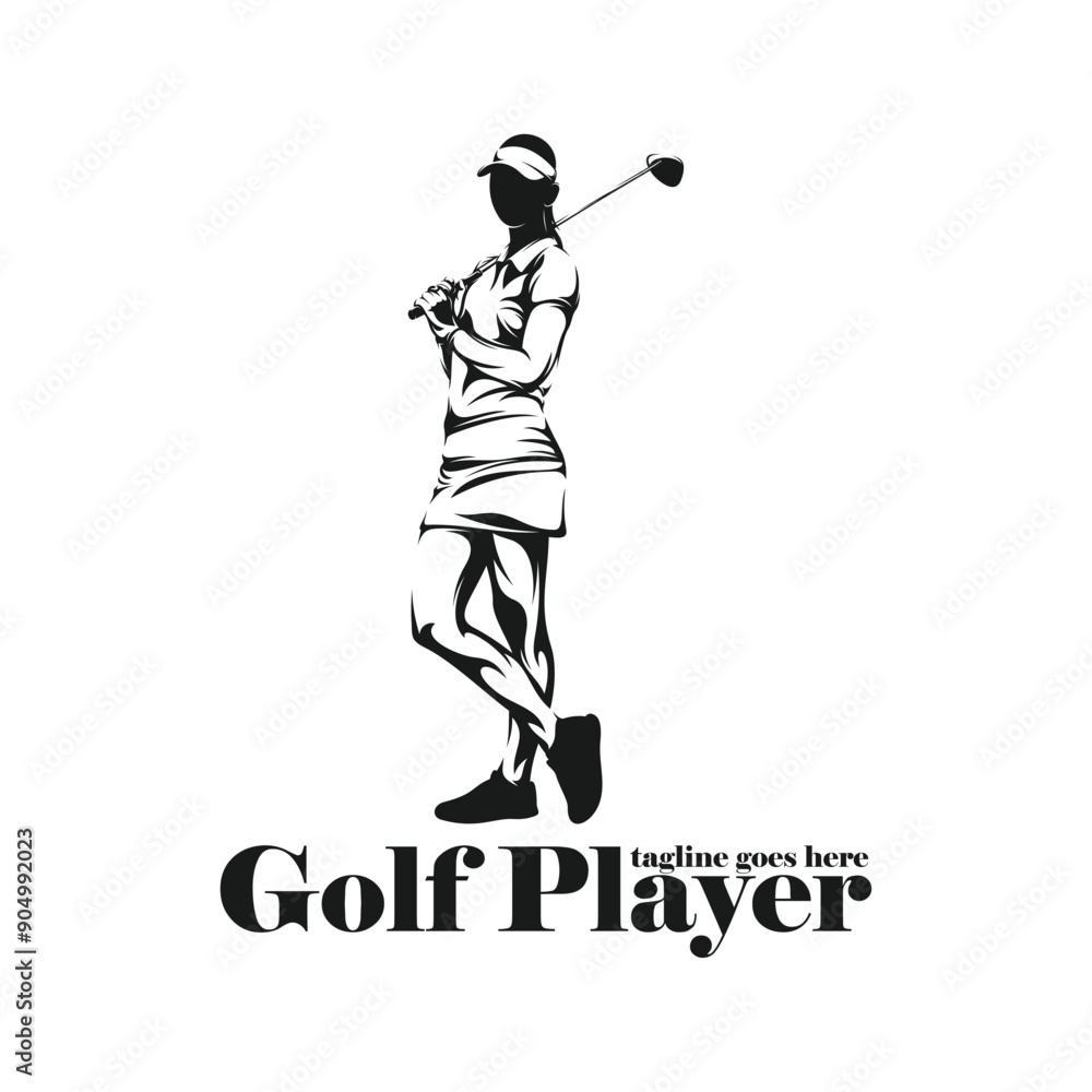 Woman playing golf silhouette vector illustration. Professional golf with black colour and white background Woman playing golf silhouette vector illustration. Professional golf with black colour and white background