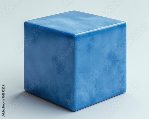 A 3D rendering of a blue cube on a white background photo