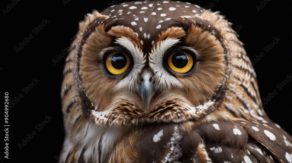 Closeup of a Great Spotted Owl on a Black Background Closeup of a Great Spotted Owl on a Black Background
