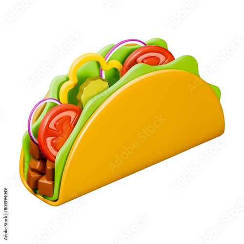 Taco 3d render vector illustration. Mexican food taco realistic icon isolated