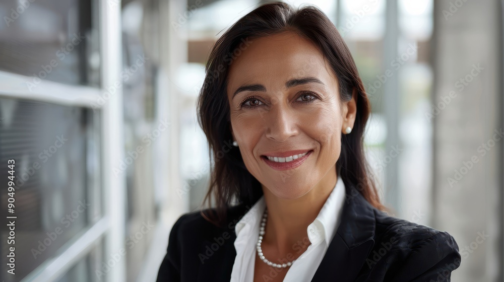 Headshot close up portrait of latin hispanic confident mature good looking middle age leader, ceo female businesswoman on blur office background. Gorgeous beautiful business woman smiling at camera Headshot close up portrait of latin hispanic confident mature good looking middle age leader, ceo female businesswoman on blur office background. Gorgeous beautiful business woman smiling at camera