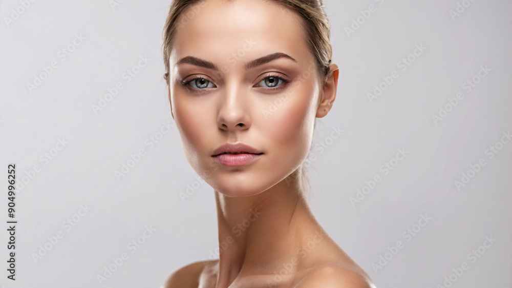 A clean and natural look of a woman with light makeup and soft lighting, representing beauty and simplicity. A clean and natural look of a woman with light makeup and soft lighting, representing beauty and simplicity.