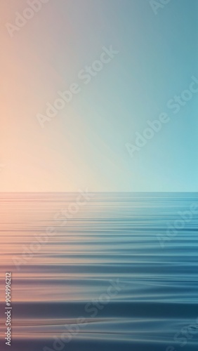 Pastel colors of calm radiant sea waves at sunset.