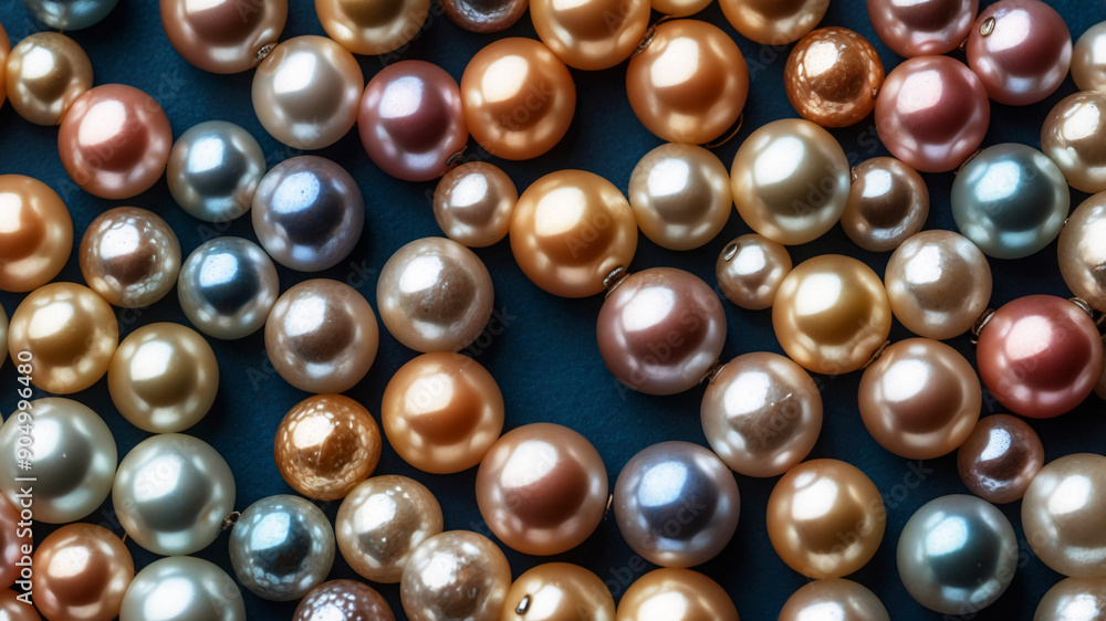 An assortment of lustrous pearls in different hues spread out on a dark background, highlighting their natural beauty and elegance. An assortment of lustrous pearls in different hues spread out on a dark background, highlighting their natural beauty and elegance.