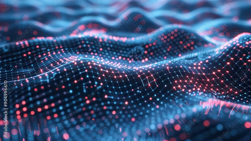 Dynamic wave of data flowing over semiconductor chips, representing data processing, data wave, the power of semiconductor data handling Dynamic wave of data flowing over semiconductor chips, representing data processing, data wave, the power of semiconductor data handling
