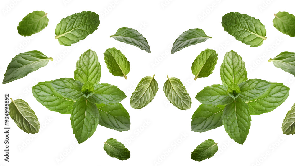 green mint leaves isolated on white or png transparent background. green mint leaves isolated on white or png transparent background.