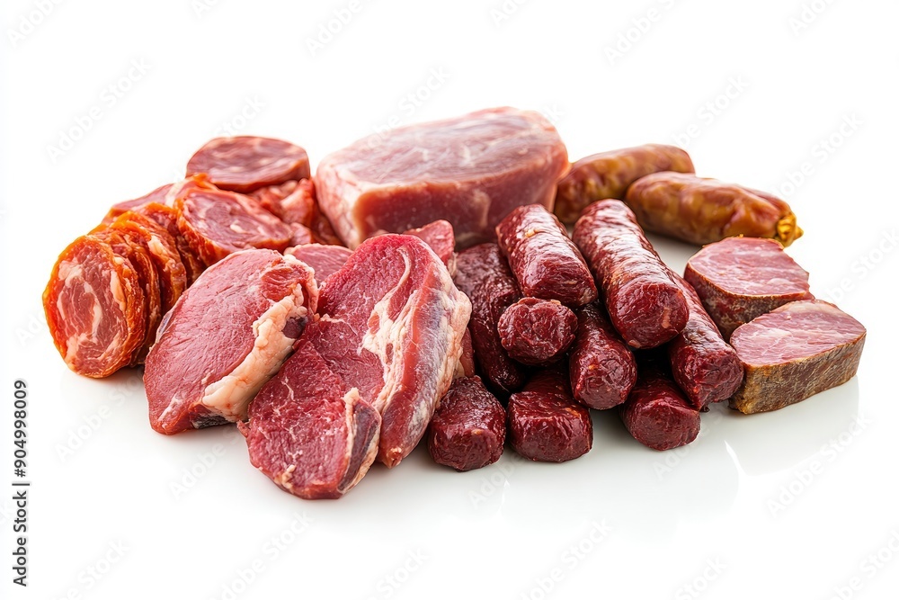 Meat assortment, different raw meat isolated on white background, full depth of field , ai Meat assortment, different raw meat isolated on white background, full depth of field , ai