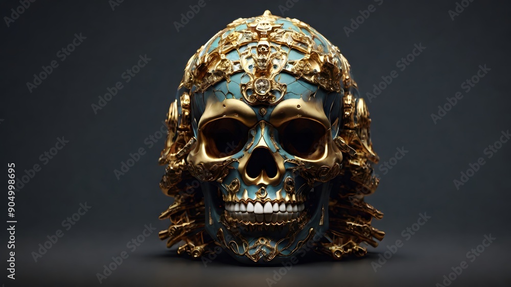 Ornate Human Skull with Intricate Decorations and Detailed Design Ornate Human Skull with Intricate Decorations and Detailed Design