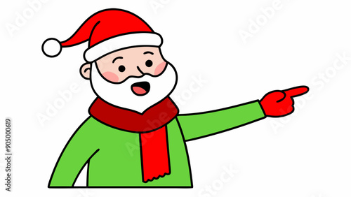 Vector Line Art of Amazed Santa Claus in Fashionable Clothes with Hat and Scarf