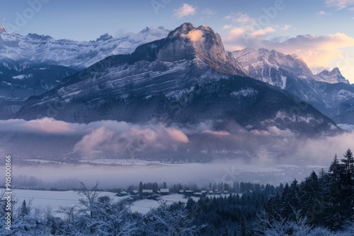 Alpine landscape panorama at dusk featuring majestic herzogstand mountain photography photo