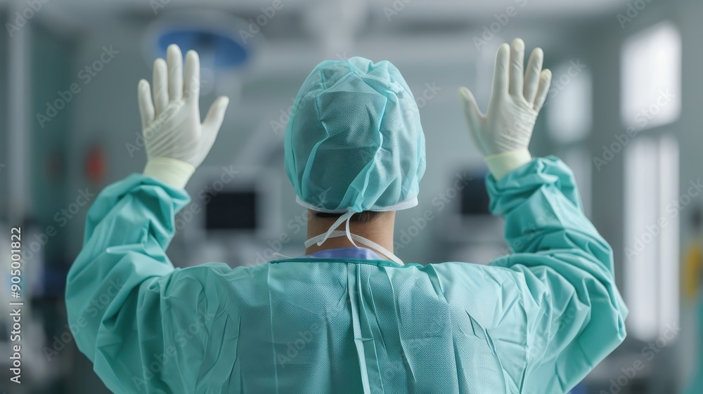 Back view of a surgeon pausing for reflection during a critical stage of the operation.