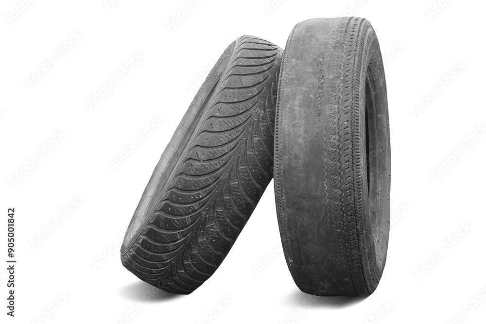 old worn damaged tires isolated on white background old worn damaged tires isolated on white background