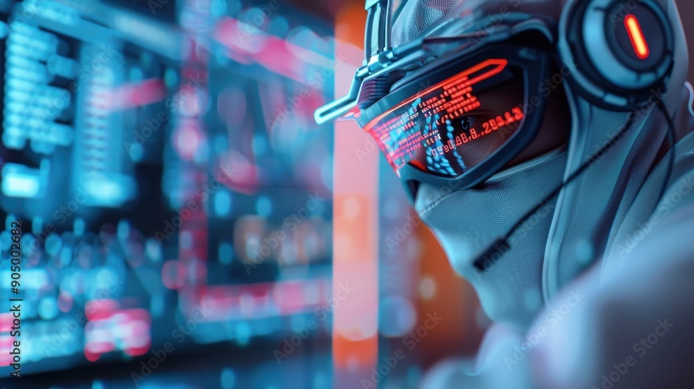 Malware infiltration, neon pink and green background, high-tech lab scene.. Malware infiltration, neon pink and green background, high-tech lab scene..